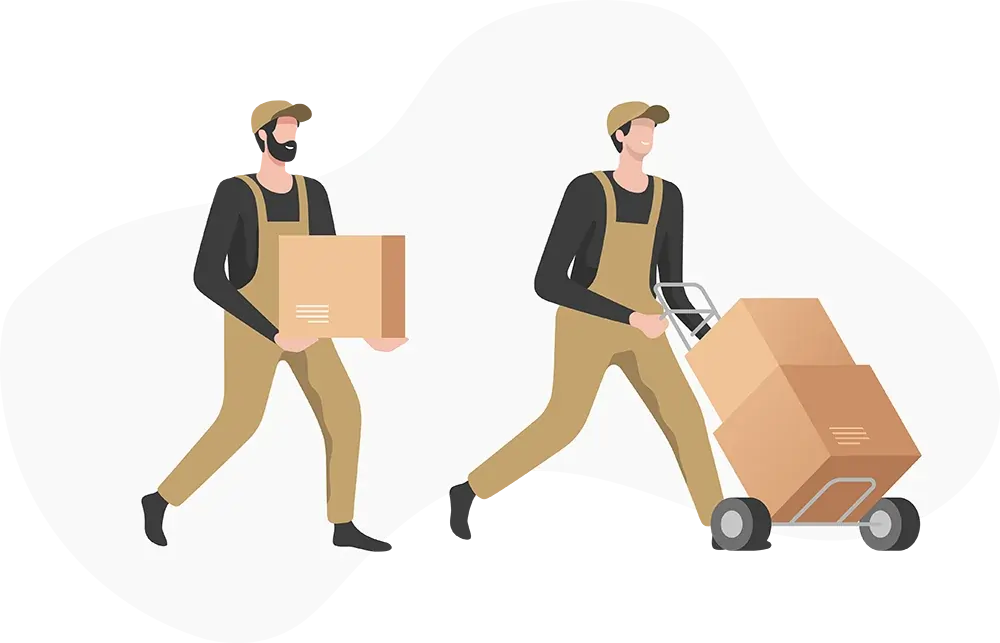 Professional removal team moving boxes with trolley for house removals in Godalming by Jones & Sons Removals